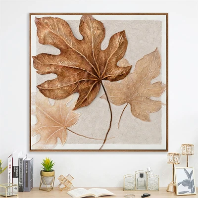 Gambar Informa Lukisan Kanvas Handmade Oil Paint Leaves 122.5x122.5 cm - Cokelat/Krem