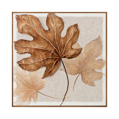 Gambar Informa Lukisan Kanvas Handmade Oil Paint Leaves 122.5x122.5 cm - Cokelat/Krem