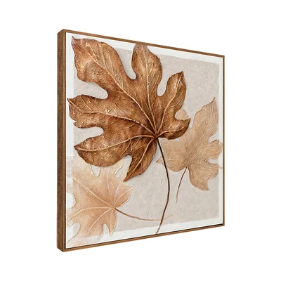 Gambar Informa Lukisan Kanvas Handmade Oil Paint Leaves 122.5x122.5 cm - Cokelat/Krem