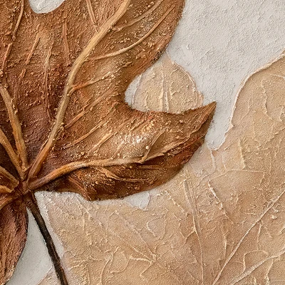 Gambar Informa Lukisan Kanvas Handmade Oil Paint Leaves 122.5x122.5 cm - Cokelat/Krem