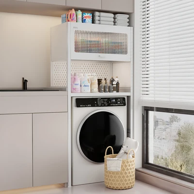 Gambar Stora Kabinet Mesin Cuci Dengan Pegboard - Putih