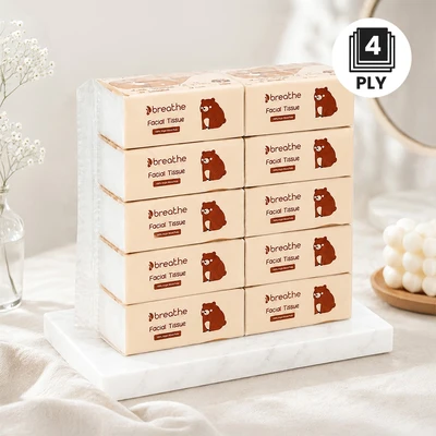 Gambar Breathe Tisu Wajah Mini Size 4 ply 20 Lembar Set 10 pcs - Putih