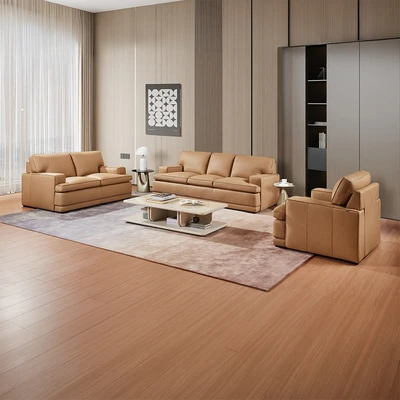 Gambar Ferrara Allen Set Sofa Kulit - Cokelat Tan