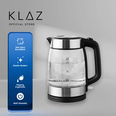 Gambar Klaz Teko Listrik Kaca 1.7 Liter 1000 Watt Transparan - Hitam