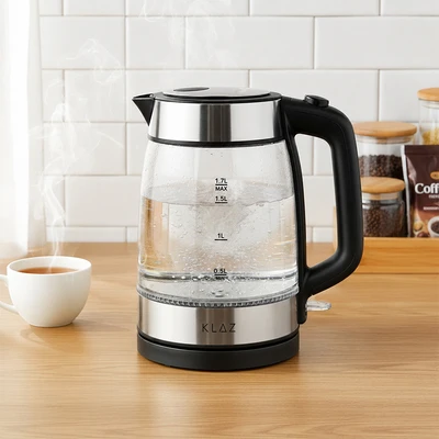 Gambar Klaz Teko Listrik Kaca 1.7 Liter 1000 Watt Transparan - Hitam