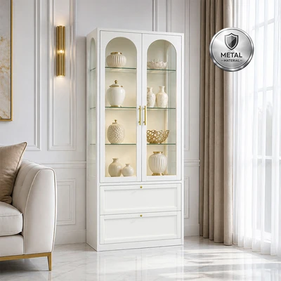 Gambar Informa Jolene Lemari Pajang 2 Pintu Dengan Rak 4 Tingkat & 2 Laci - Krem Beige