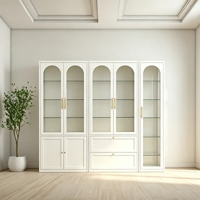 Gambar Informa Jolene Lemari Pajang 2 Pintu Dengan Rak 4 Tingkat & 2 Laci - Krem Beige
