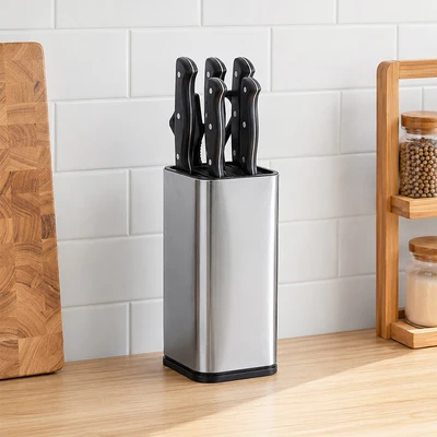 Gambar Cooking Color Murphy Pisau Dapur Dengan Block Penyimpanan Set 7 pcs - Silver