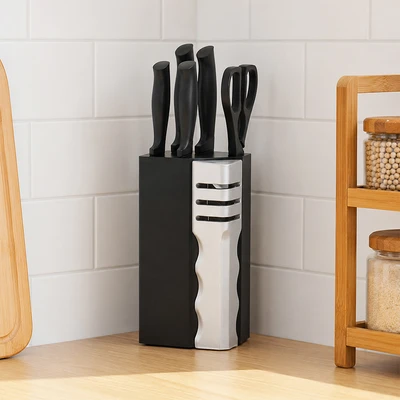 Gambar Cooking Color Miles Pisau Dapur Dengan Block Penyimpanan Set 7 pcs - Hitam