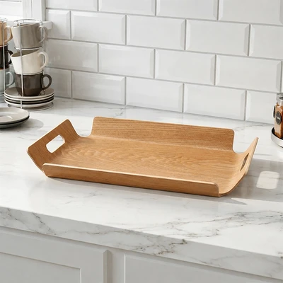 Gambar Cooking Color Shinji Nampan Saji Kayu Anti Slip Dengan Handle 39.5x28.5 cm - Cokelat Natural
