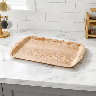 Gambar Cooking Color Shota Nampan Saji Kayu Anti Slip 36x25 cm - Cokelat Natural
