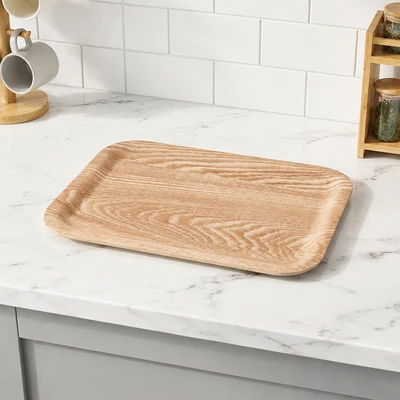 Gambar Cooking Color Shoji Nampan Saji Kayu Anti Slip 32x24 cm - Cokelat Natural