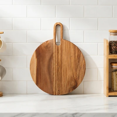 Gambar Cooking Color Ryota Talenan Kayu Dengan Handle Round 33.5x26x1.6 cm - Cokelat