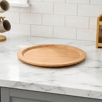 Gambar Cooking Color Shouki Nampan Saji Turntable Kayu 35.5x35.5x4.3 cm - Cokelat