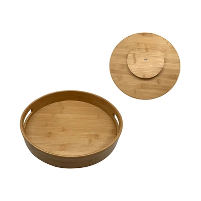 Gambar Cooking Color Shouki Nampan Saji Turntable Kayu Dengan Handle 30x30x6.7 cm - Cokelat