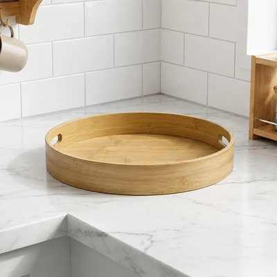 Gambar Cooking Color Shouki Nampan Saji Turntable Kayu Dengan Handle 30x30x6.7 cm - Cokelat