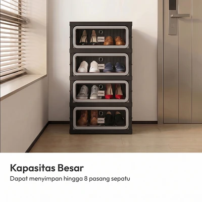 Gambar Stora Lemari Sepatu Lipat 4 Pintu - Hitam