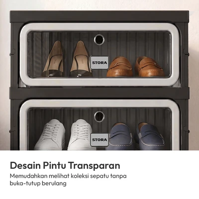 Gambar Stora Lemari Sepatu Lipat 4 Pintu - Hitam