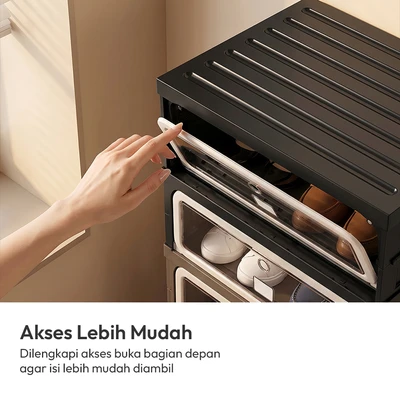 Gambar Stora Lemari Sepatu Lipat 4 Pintu - Hitam