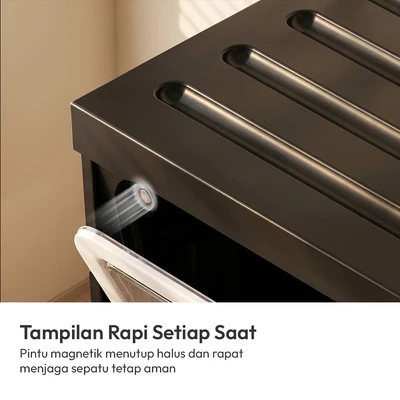 Gambar Stora Lemari Sepatu Lipat 4 Pintu - Hitam