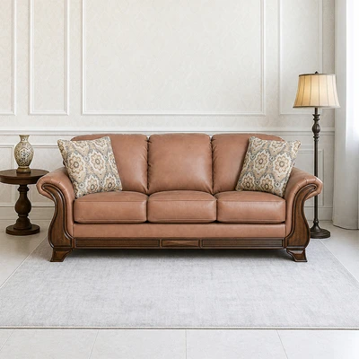 Gambar Ashley Miltonwood-2 Sofa Kulit 3 Seater - Cokelat