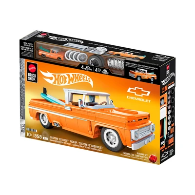 Gambar Mattel Brick Shop Hot Wheels Custom 62 Chevy Pickup Set 858 Pcs - Oranye