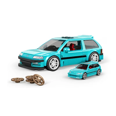 Gambar Mattel Brick Shop Hot Wheels Custom 90 Honda Civic Ef Set 248 Pcs - Biru Tosca