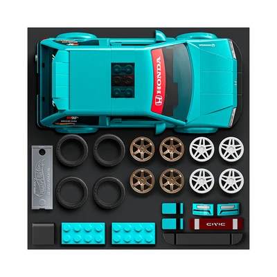 Gambar Mattel Brick Shop Hot Wheels Custom 90 Honda Civic Ef Set 248 Pcs - Biru Tosca