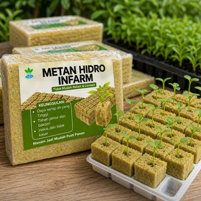 Gambar Infarm Rockwool Media Tanam Hidroponik 96 Semai - Cokelat