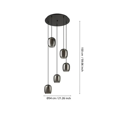 Gambar Eglo Ciampino Lampu Gantung Round 5L E27 - Abu-Abu