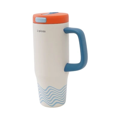 Gambar Picas Mug Vacuum Flask Dengan Handle Stripe Stainless Steel 1 liter - Biru