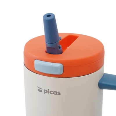 Gambar Picas Mug Vacuum Flask Dengan Handle Stripe Stainless Steel 1 liter - Biru
