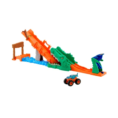 Gambar Hot Wheels Monster Trucks Playset Crocodile Crash Challenge - Mix
