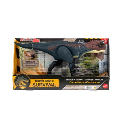 Gambar Jurassic World Survival Figure Charge & Chomp Carnotaurus - Cokelat/abu-abu