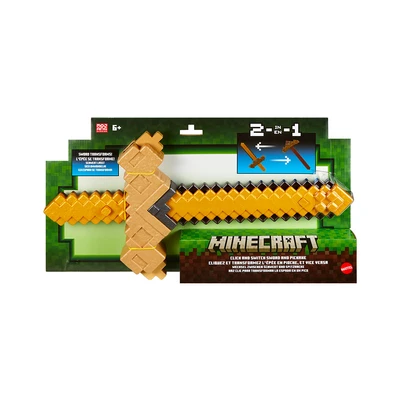 Gambar Minecraft Click & Switch Sword Pick Axe 2 In 1 - Coklat/kuning