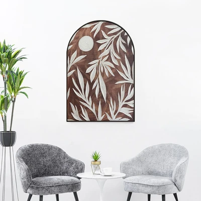 Gambar Informa Lukisan Kanvas Handmade & Print Arch Leaves 82.6x122.6 cm - Cokelat/Putih