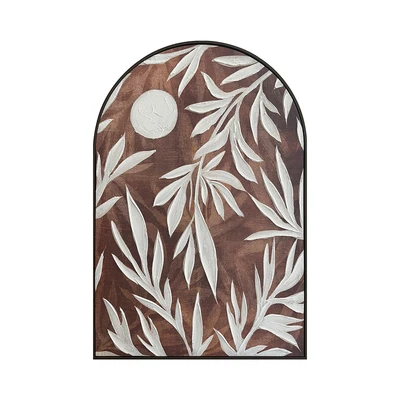 Gambar Informa Lukisan Kanvas Handmade & Print Arch Leaves 82.6x122.6 cm - Cokelat/Putih