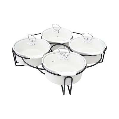 Gambar Appetite Wadah Saji Casserole Porcelain Round Dengan Rak 19 cm Set  4 pcs - Putih