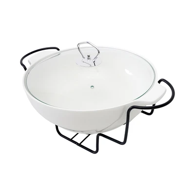 Gambar Appetite Wadah Saji Casserole Porcelain Oval Dengan Tutup & Rak 30 cm - Putih