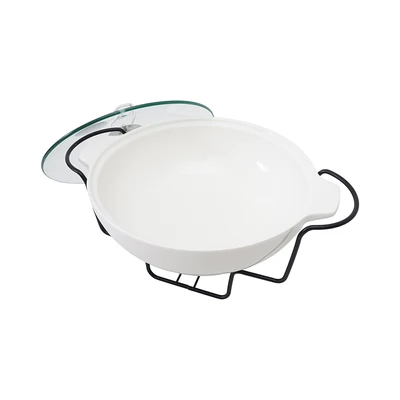Gambar Appetite Wadah Saji Casserole Porcelain Oval Dengan Tutup & Rak 30 cm - Putih