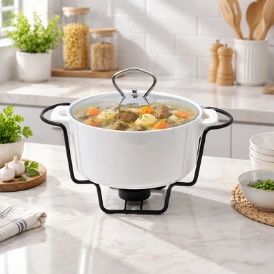 Gambar Appetite Wadah Saji Casserole Porcelain Round Dengan Tutup & Rak 20 cm - Putih