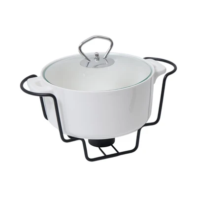 Gambar Appetite Wadah Saji Casserole Porcelain Round Dengan Tutup & Rak 20 cm - Putih