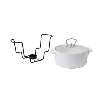 Gambar Appetite Wadah Saji Casserole Porcelain Round Dengan Tutup & Rak 20 cm - Putih