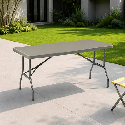 Gambar Krisbow Meja Lipat Rectangle 152x76x74 cm - Abu-Abu Tua