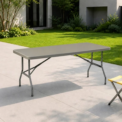 Gambar Krisbow Meja Lipat Rectangle 183x76x74 cm - Abu-Abu Tua