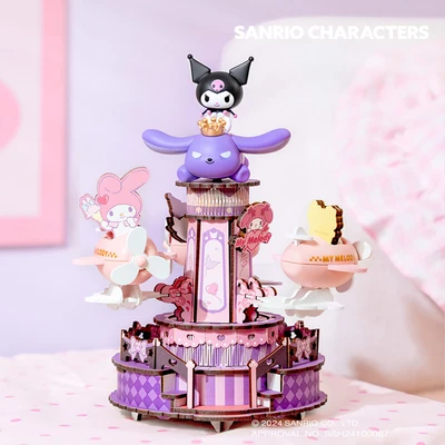 Gambar Rolife Miniatur Kuromi & My Melody Soaring Airplane Set 98 pcs - Ungu/Pink