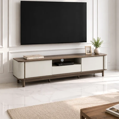 Gambar Informa Morie Rak TV Sliding Door - Putih/Cokelat Warnut