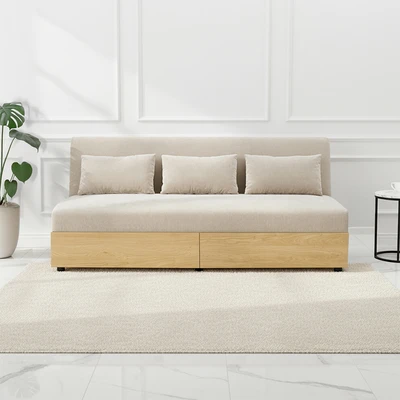Gambar Selma Melofa Sofa Bed Fabric Dengan Laci Penyimpanan - Krem Beige