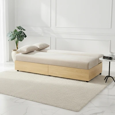 Gambar Selma Melofa Sofa Bed Fabric Dengan Laci Penyimpanan - Krem Beige