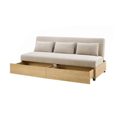 Gambar Selma Melofa Sofa Bed Fabric Dengan Laci Penyimpanan - Krem Beige